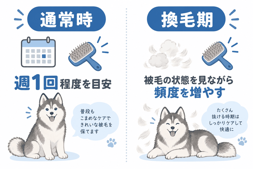 通常時と換毛期におけるハスキーのブラッシング頻度の目安