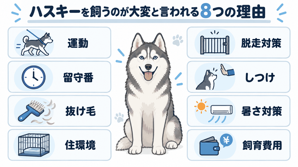 シベリアンハスキーの飼育で大変になりやすい8つの理由