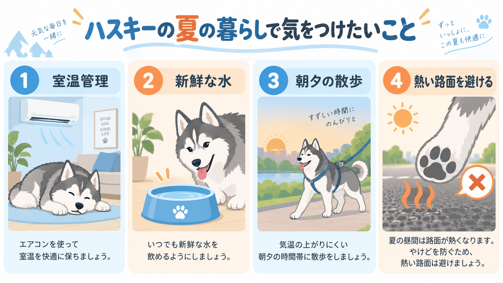 シベリアンハスキーの夏の暑さ対策4項目