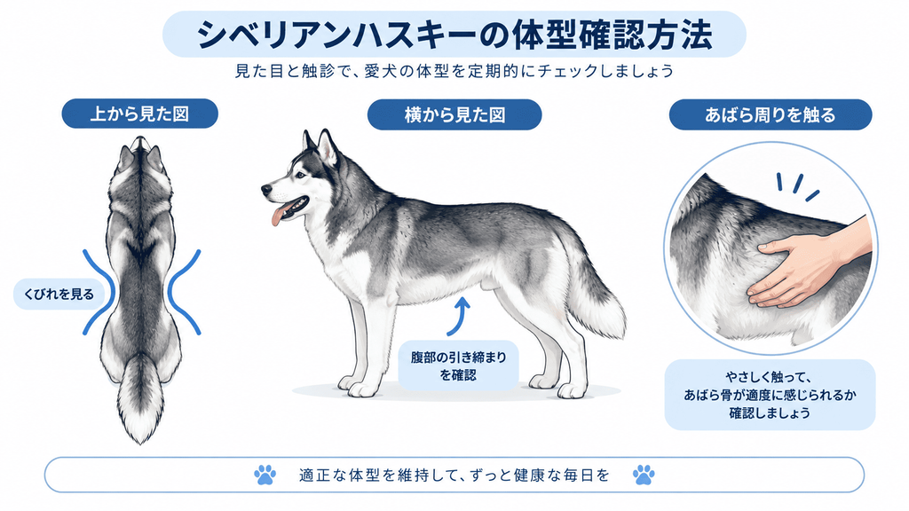 ハスキーのウエストとあばら周りから体型を確認する方法