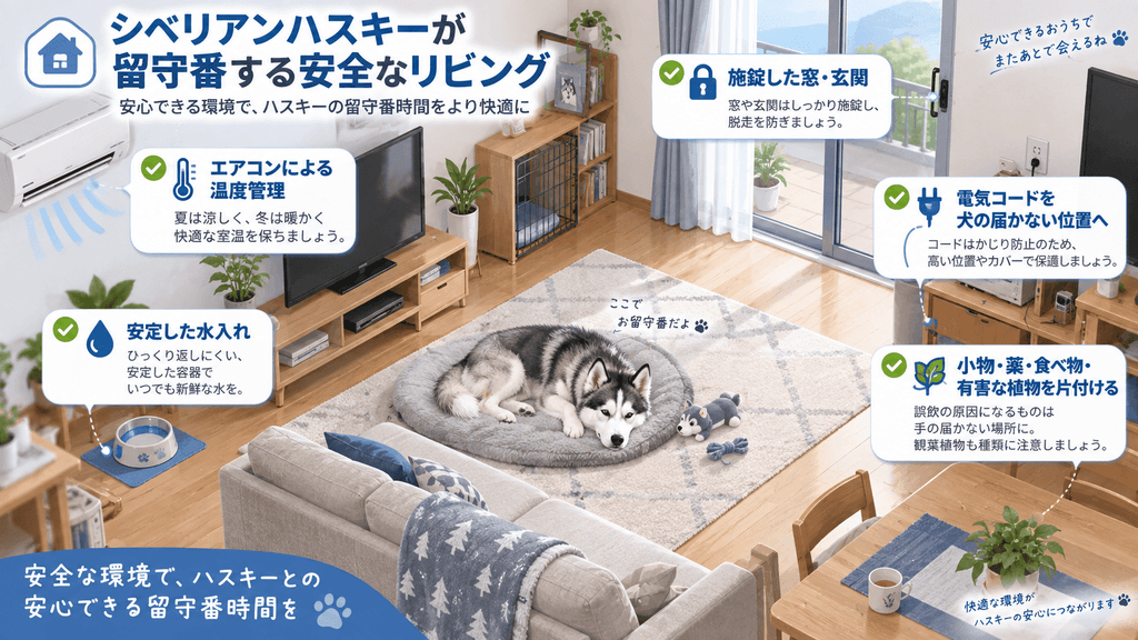 ハスキーの留守番中の誤飲・脱走・暑さを防ぐ安全な室内環境