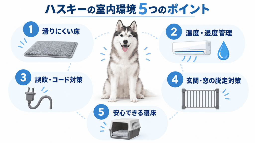 ハスキーの室内飼育で整えたい5つの安全対策