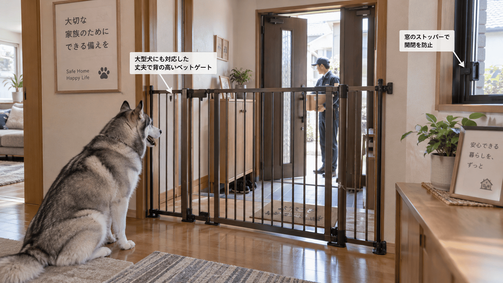 玄関のペットゲートでハスキーの飛び出しを防ぐ室内環境