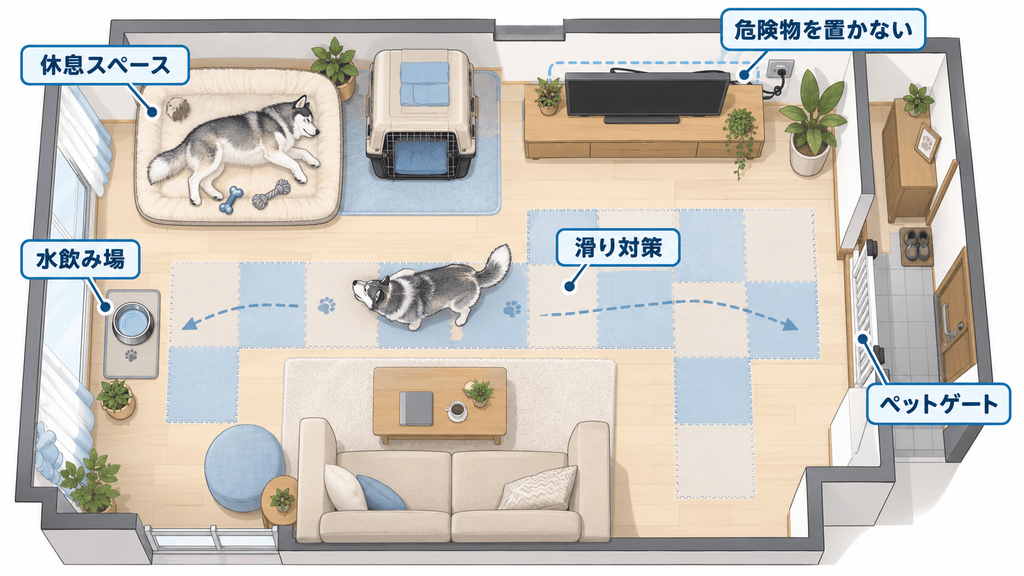 ハスキーが安全に暮らすための室内レイアウト例