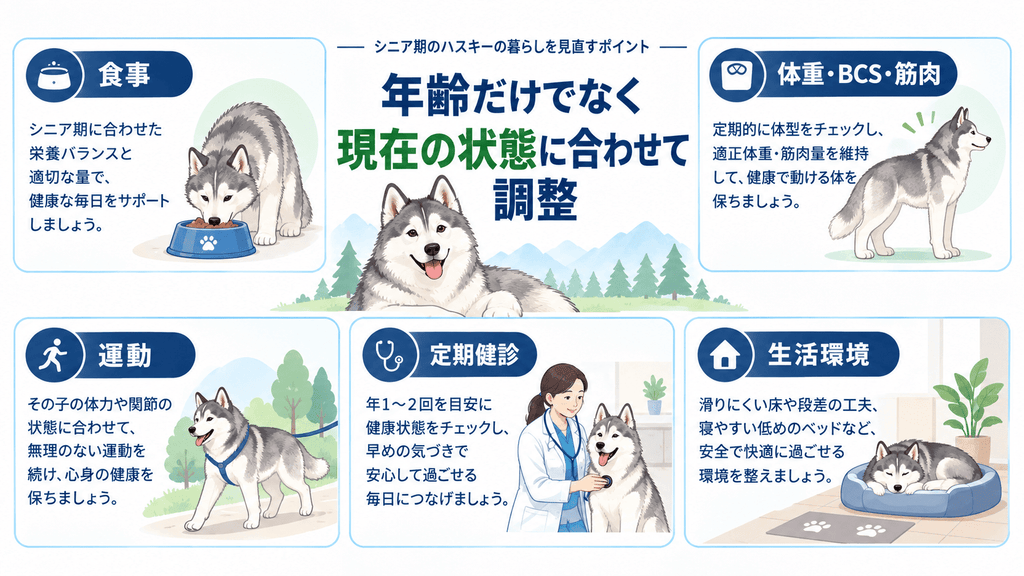 シニア期のハスキーの健康管理で見直したい5つのポイント