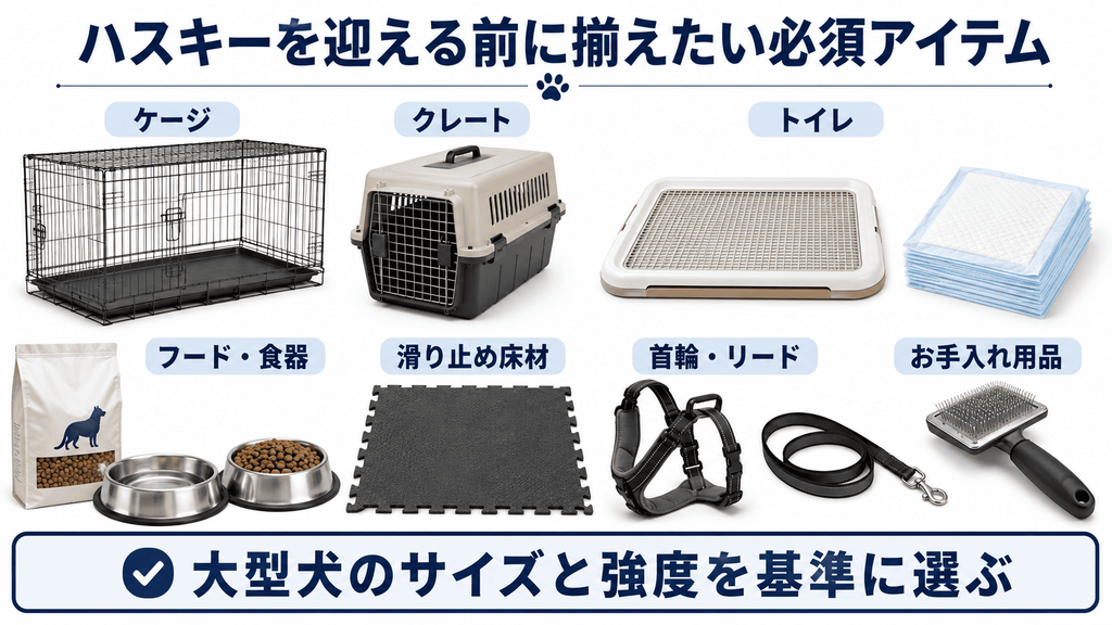 シベリアンハスキーを迎える前に揃えるケージや食器、トイレ用品などの必需品