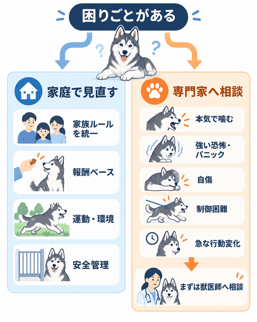 ハスキーの行動について家庭で見直す場合と専門家に相談する目安