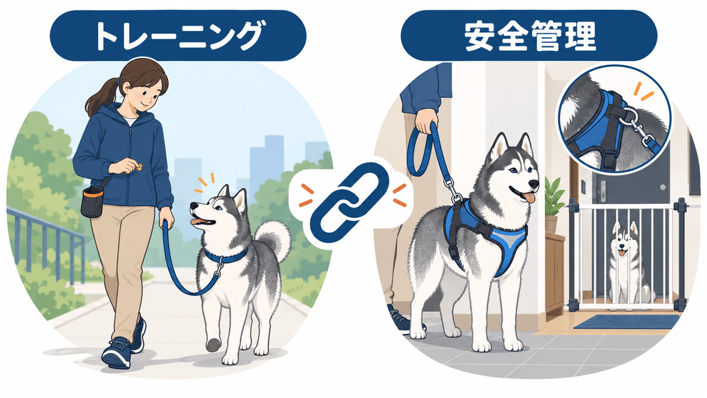 ハスキーの散歩ではトレーニングと安全管理を併用する