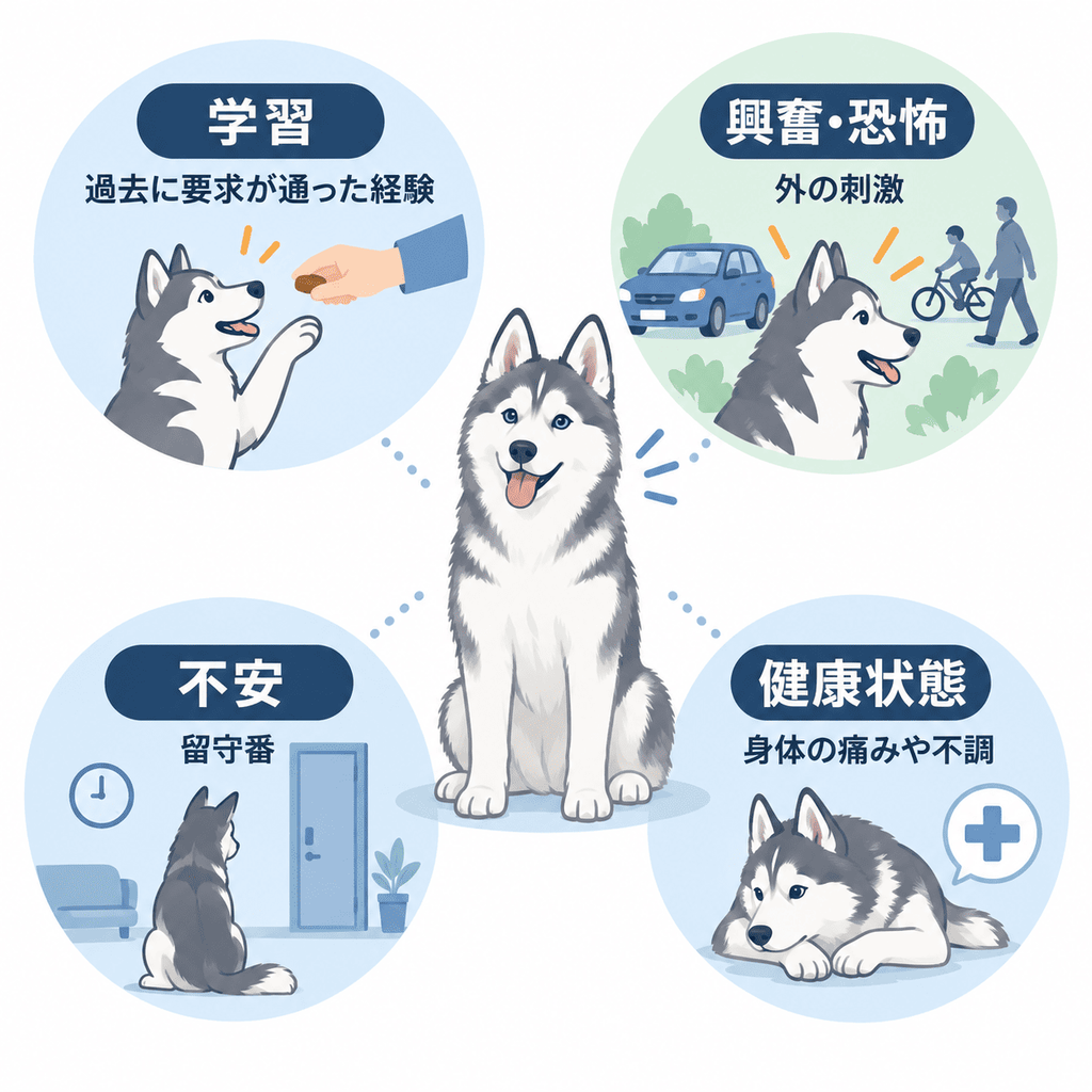 犬の噛みや吠えなどの行動に関係する複数の要因