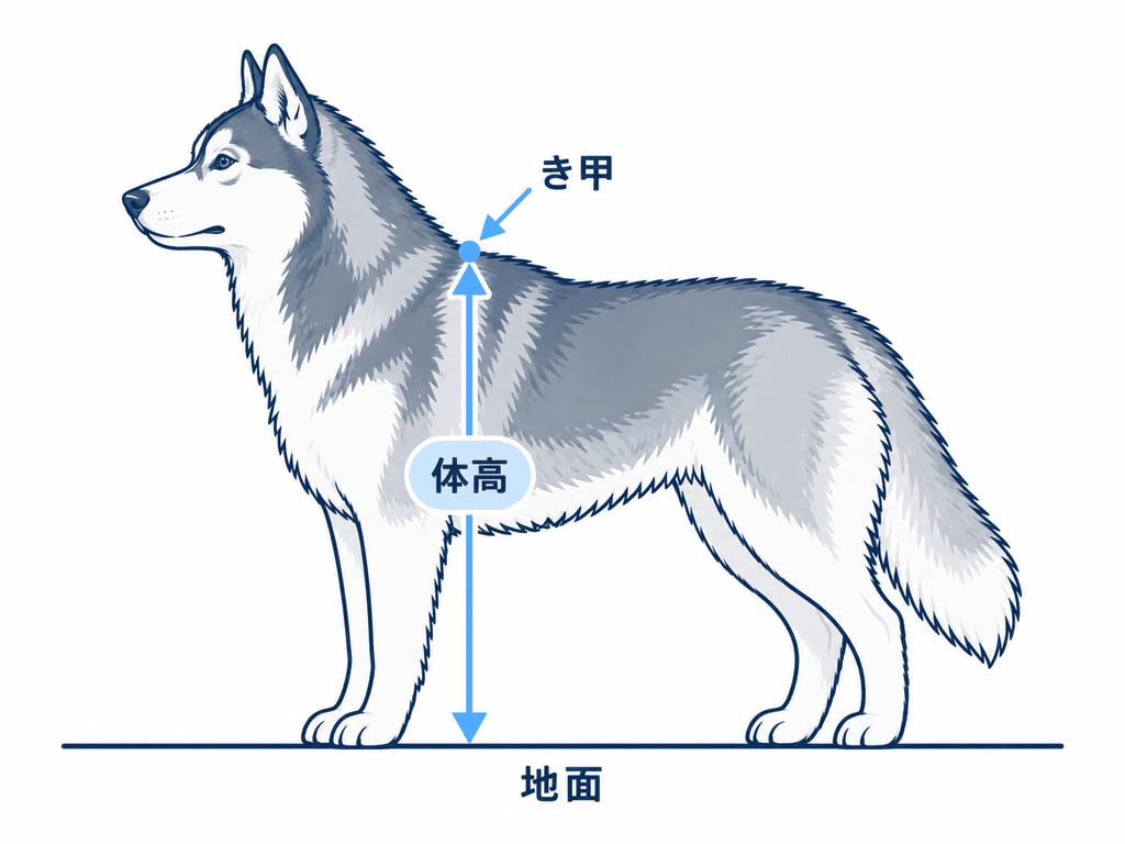 シベリアンハスキーの地面からき甲までの体高の測り方